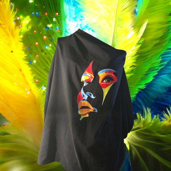 Graphic Black Tunic with Colorful Face Design Size 2x - Picture 2 of 5